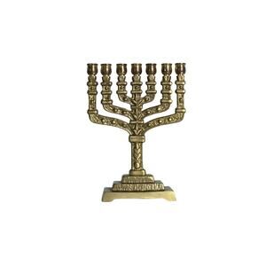 Vtg 5" Solid Brass Menorah Hen Holon Israel, 7 Candle Holder Jerusalem Hanukkah